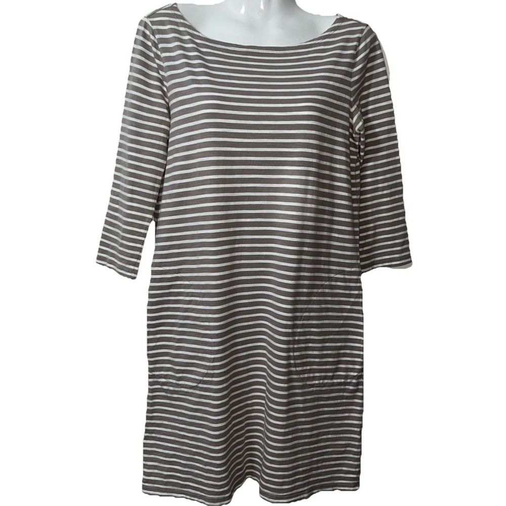 Garnet Hill Womens Striped Cotton Dress Midi 3/4 Sleeve Pockets Casual Size US 2 - Picture 2 of 8